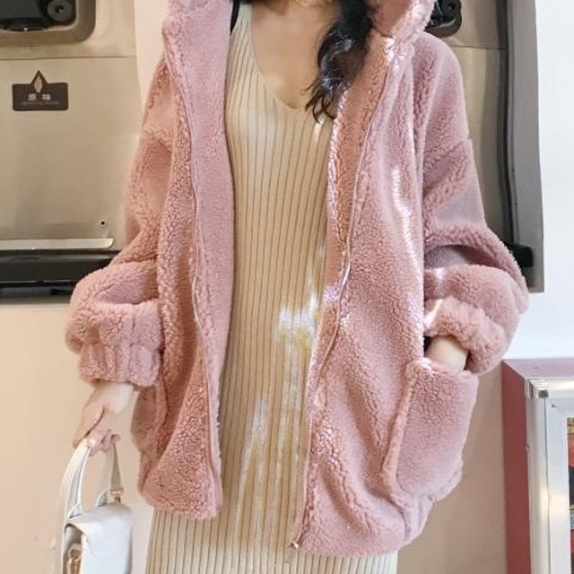 もこもこあったか ボアパーカー ガーリーなカラー全３色 ベージュ ピンク ブルー 秋冬 新作 レディース デート 防寒 お洒落 Lalas