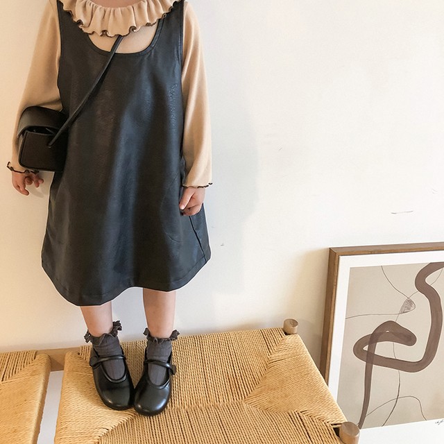 韓国子供服 おしゃれ ナチュラル フェイクレザー ノースリーブ ワンピース 入園入学 キッズ お買い得商品 ブラック ひざ丈 女の子ワンピース 韓国 こども フォーマル 80 140cm 女の子 ガール 送料無料 韓国レディース キッズファッション Londonbridge