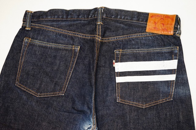 124 桃太郎ジーンズ 出陣 Momotaro Jeans ボタンフライ ジーパン デニムパンツ 古着 メンズ 日本製 岡山 Japan Denim Made In Okayama 藍布屋 Antique John アンティーク ジョン