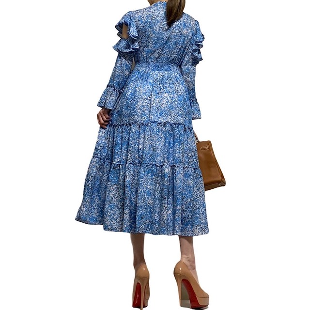 袖フリル柄りぼんワンピース 水色 Mistyselect