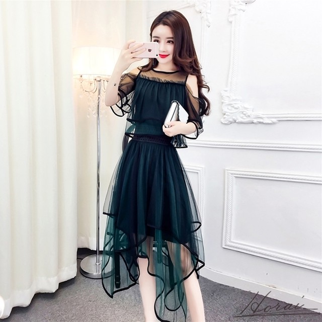 パーティードレス ロング ミモレ丈 ワンピース 半袖 肩出し フォーマル ワンピドレス お呼ばれ 代 30代 40代 お取り寄せ Horai