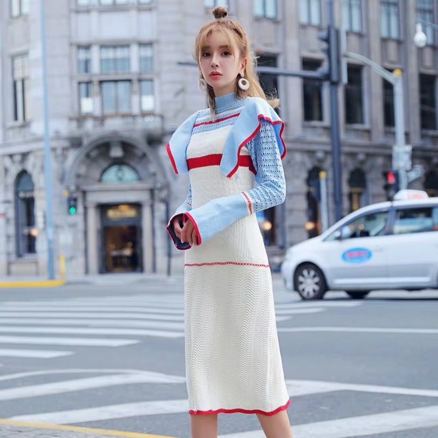 【即納】pastel design sleeve dress