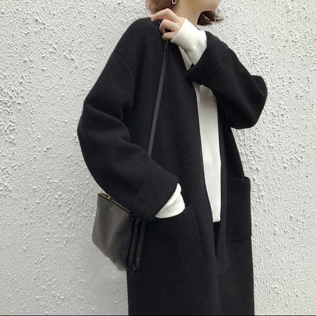 C00144 ニットコート コーディガン アウター ノーカラーアウター In