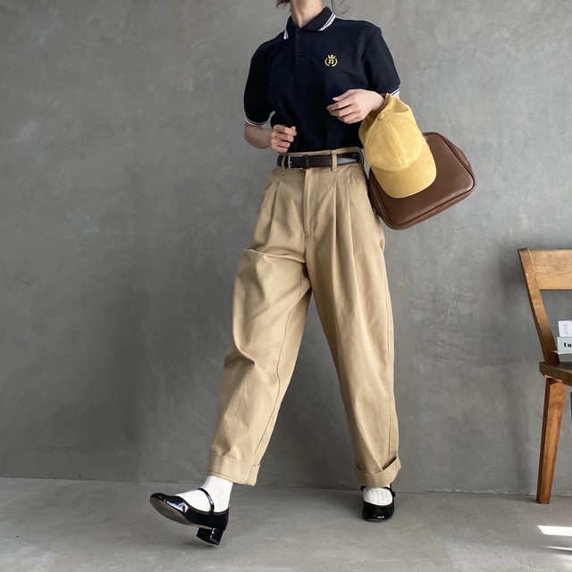 high waist tuck chino 【beige】【unisex】