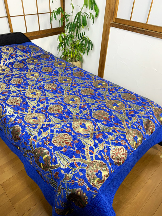 トルコ シェニール織チューリップ柄モロッコ風レッドのベッド