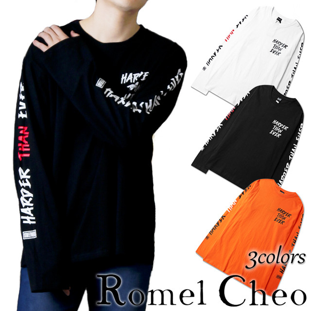 Romelcheo ロング Tシャツ 長袖 ロンt ロゴ ストリート系 原宿系 ファッション メンズ レディース ユニセックス オーバーサイズ B系 ボード系 ロメルチェオ Romelcheo