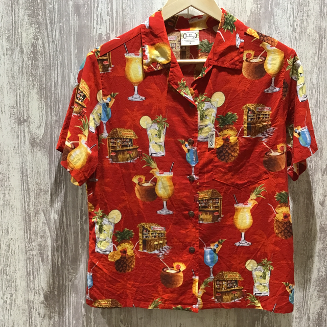 0 Go Barefoot アロハシャツ Usa カクテル柄 レッド S Blueecoshop