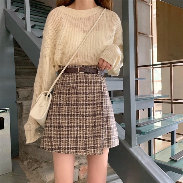 レトロコーデに チェックスカート チェック柄 タータンチェック レディース カジュアル 台形 ミニスカート タイトスカート アシメントリー ガーリー フェミニン 秋冬 Ptnym2214 Shop Suba