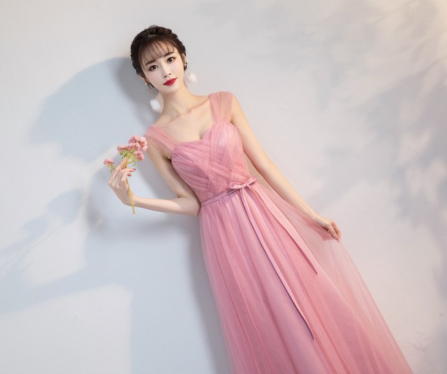 選べる５タイプ ドレス ワンピース ピンク ロング丈 Aライン 上品 結婚式 披露宴 パーティー お呼ばれ 春夏秋冬 通年 Dressarroser