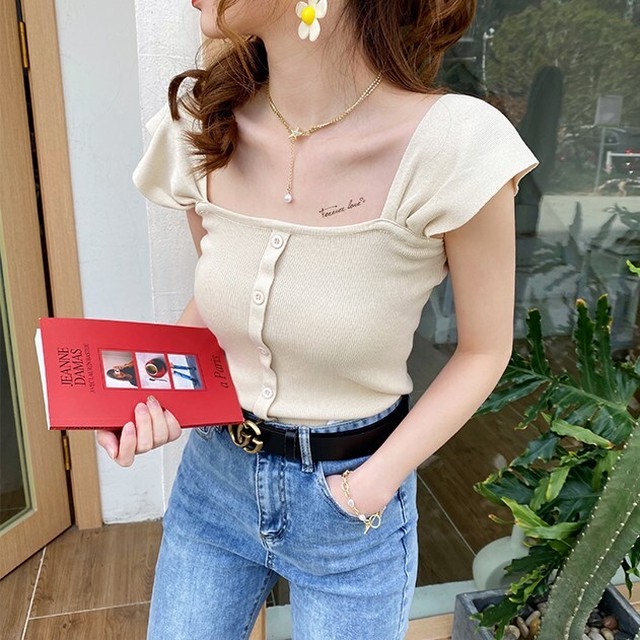 カットソー スクエアネック フレンチスリーブ 半袖 無地 きれいめ シンプル ショート丈 可愛い おしゃれ 春 夏 秋 オルチャン 大人 代 30代 40代 デート お出かけ 女子会 旅行 レディース 韓国 韓国ファッション Country Road