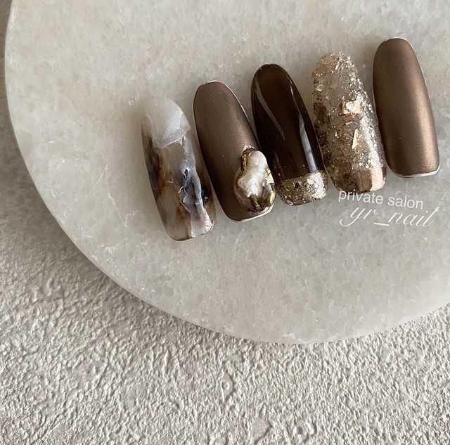 New Brown Nuance Design ネイルチップ 郵送ネイルチップ販売 Yr Nail ﾆｭｱﾝｽ 大理石