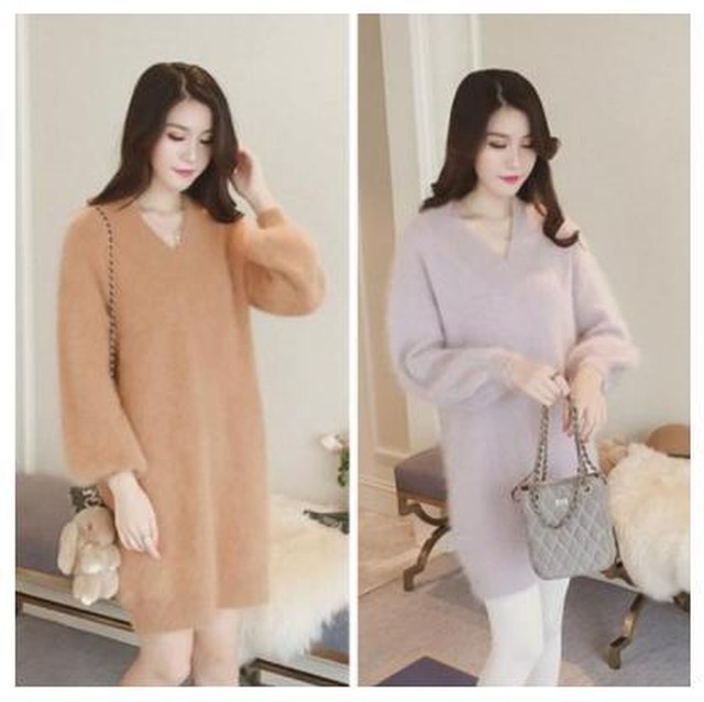 限定セール セクシー ふわふわシャギーニットワンピース ブラウン Cocona