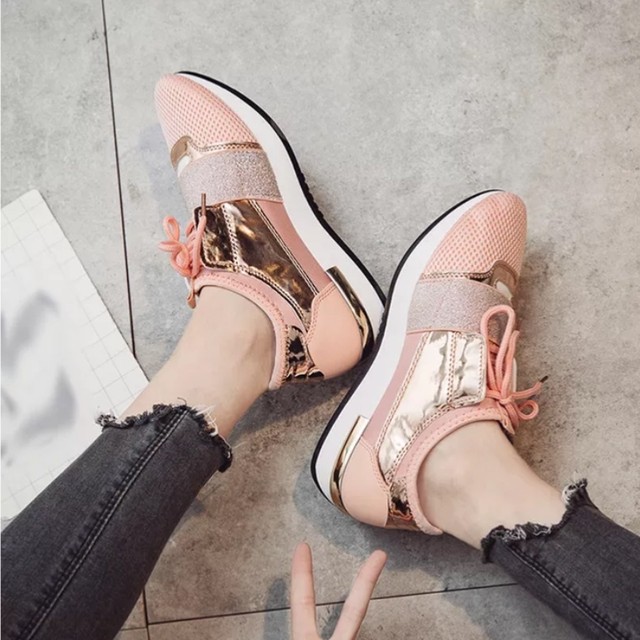 Imoshop シルバースニーカー メタリック メッシュ ラメ ホワイト ブラック シルバー ピンク ピンクゴールド きれいめスニーカー スポーティ 海外ファッション 高見え プチプラ 海外ファッション Imoshop