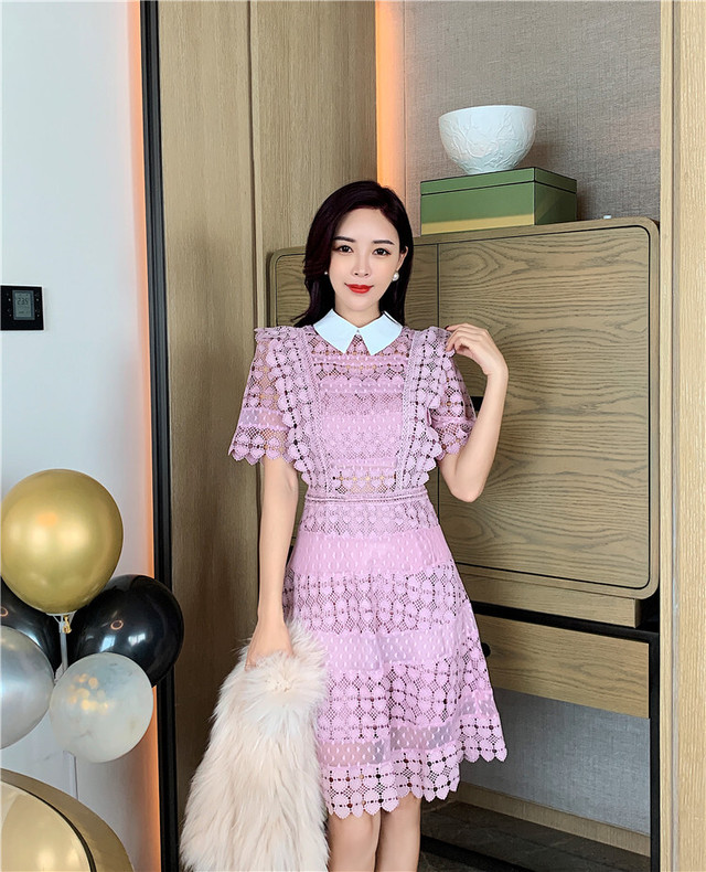 配送員設置送料無料 ニット ワンピース ピンク 可愛い 裾レース フェミニン ガーリー 人気ブランドを Villa Saintantoine Com