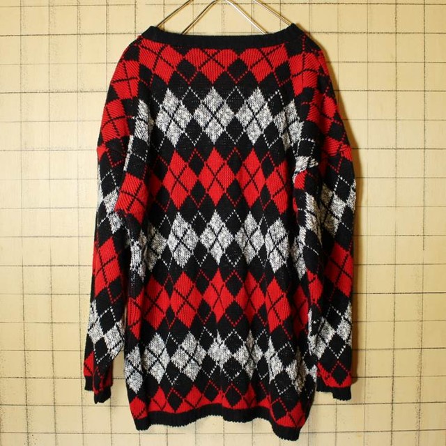 Usa製 Arielle ブラック アーガイル柄 アクリル ニット セーター メンズm相当 総柄 古着 古着屋ataco Garage