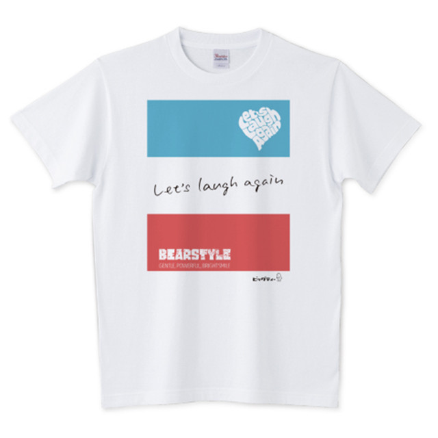 <新サイズ>Let's Laugh Again2 Tシャツ 「さあ、笑おう!」:ブルー×レッド