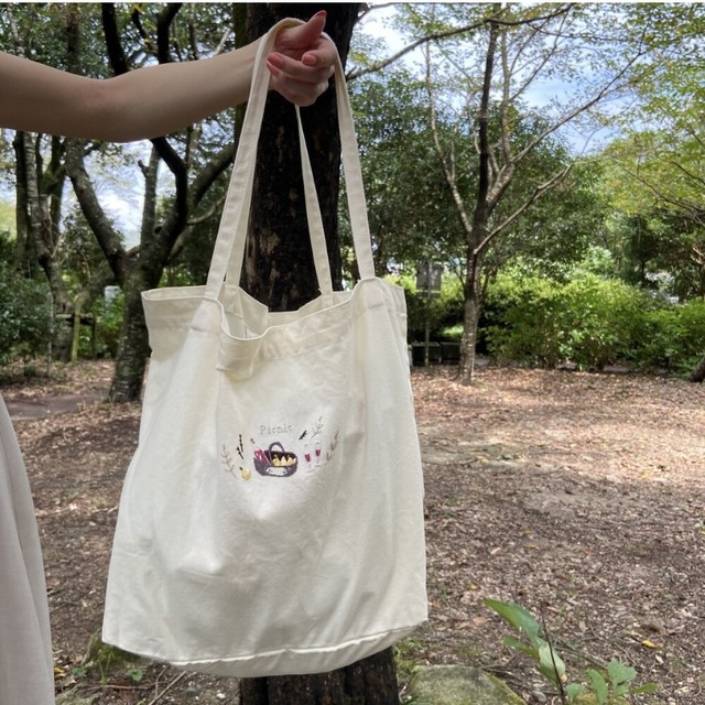 刺繍エコバック トートバック アイボリー レモン ママバック プレゼント ギフト 誕生日プレゼント 誕生日 Maison By Dress Coco