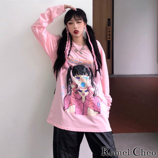 お支払い確認後日以内発送 Romelcheo かまってちゃん 長袖 Tシャツ ロンt ロング 病みかわいい イラスト レディース 原宿系 個性的 青文字系 ガーリー メンヘラ女子 カジュアル ファッション ロメルチェオ Romelcheo