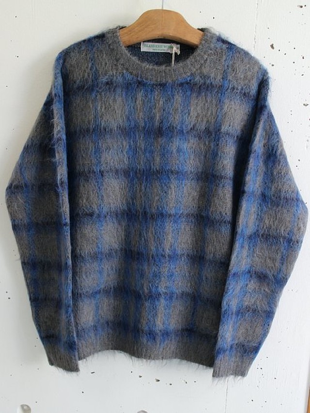 Island Knit Works アイランドニットワークス 起毛モヘア クルーネックセーター グレーチェック メンズニット Escargot Circus