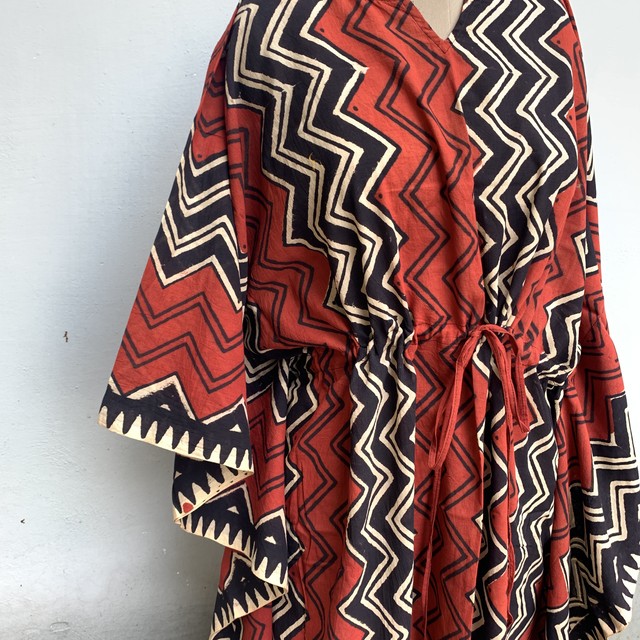 Saruche ブロックプリント カフタンワンピース Saruche