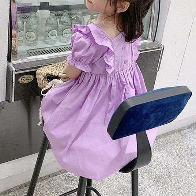 No 611 ベビー キッズ フリルワンピース ドレープ リボン パフスリーブ スクエアネック 可愛い フェミニン おしゃれ 韓国子供服 韓国のプチプラレディース 子供服ショップ Sourire