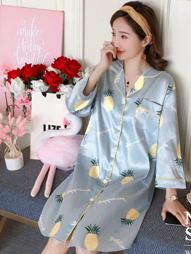 シルクパジャマ ワンピース ブルーパイナップル Dormir
