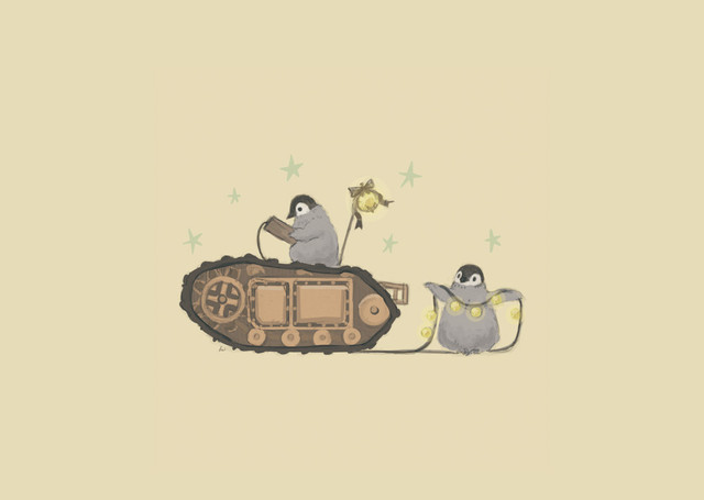 【南極ホタル堂】 複製画「Penguin Tank Goliath & Emperor penguin」