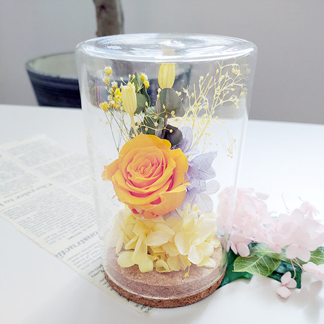 ドライとプリザの手作りフラワーボトル オレンジ系 北海道旭川市のお花屋さん 花のある暮らし やまの