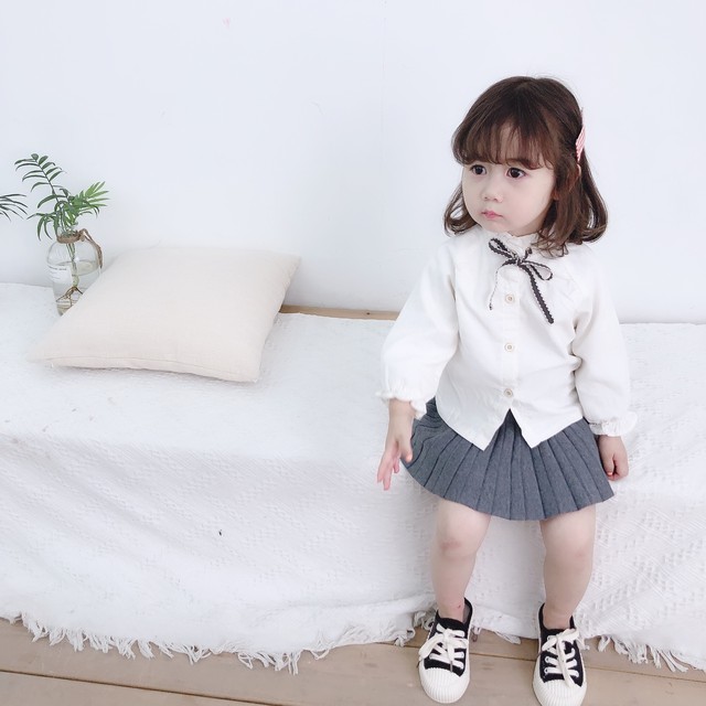 即納 ブラウス リボン 秋 春 フリル ホワイト ピンク 子供 キッズ ベビー服 子供服 男の子 女の子 赤ちゃん D Berceau Select Shop ベルソー セレクトショップ キッズ 親子ペアetc