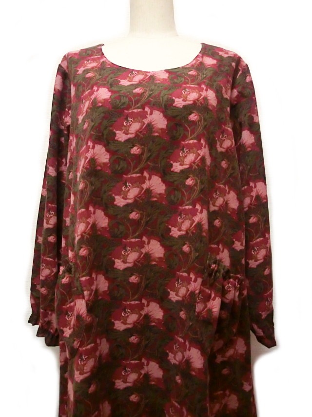 エプロン 大人の可愛いチュニック エプロン ワンピース 花柄 コーデュロイ Yuwa ハンドメイド工房 Chakone 手作り婦人服ファッション