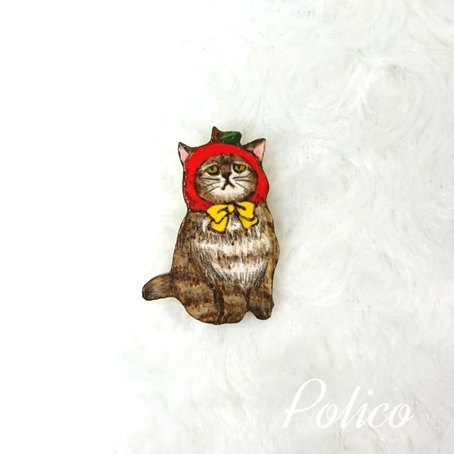 Polico W りんごかぶり猫ブローチb Polico Que Redo Redo