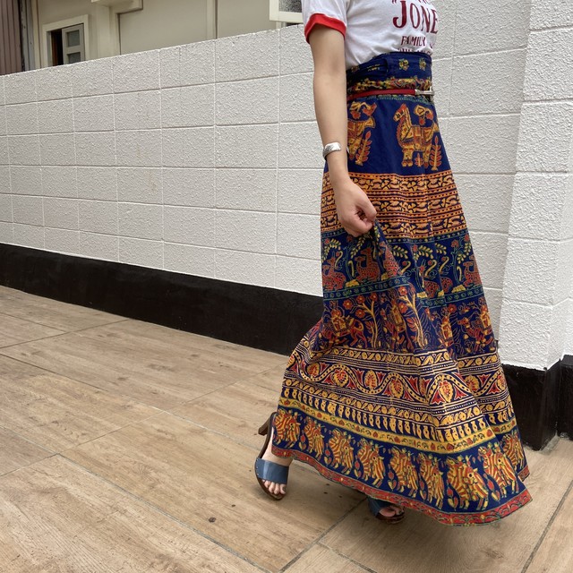 Vintage Indian Cotton Wrap Skirt ヴィンテージ インド綿 ラップ スカート Cadoromo Closet