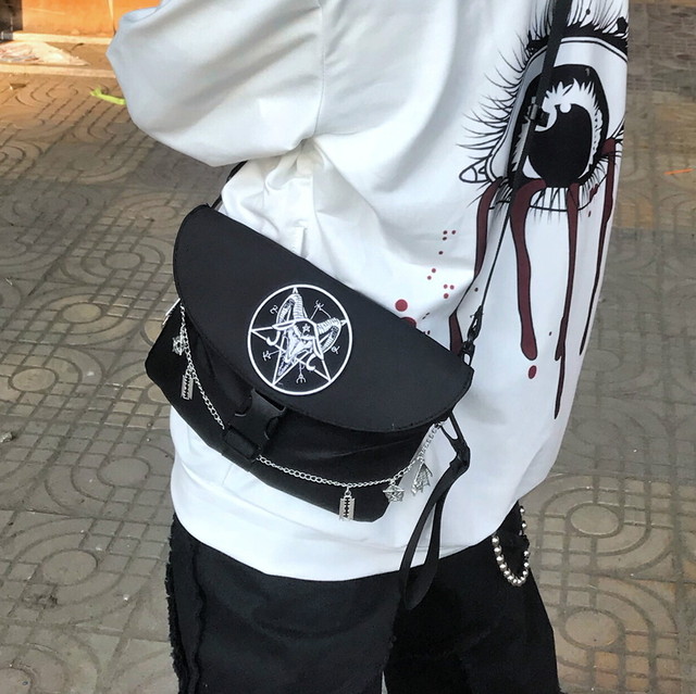 再入荷 ゴスロリ 病み可愛い ショルダーバッグ 五芒星 チェーン オリジナルブランド ナイロン Zipファスナー 原宿系 10代 代 天使と悪魔 サブカル系ファッション Seasonz