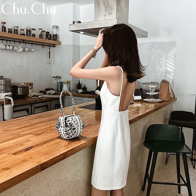 肩紐パールストラップ シンプル無地ワンピース 中国 韓国の輸入ドレス専門店 Chu Chu シュシュ