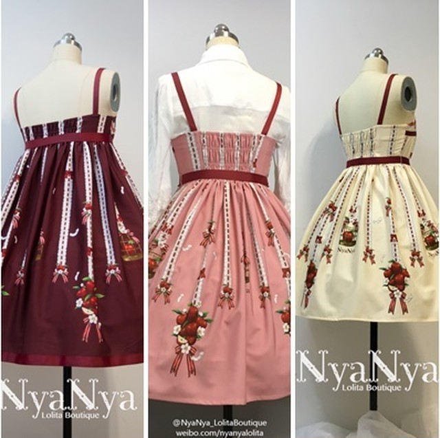 ロリータドレス Lolita ロリィタ ロリータ Nyanya ハイウエスト いちご摘み ジャンパースカート ジャンスカのみ リボン 甘ロリ レディース ロリィタ ロリータファッション 苺 イチゴ ひざ丈 Loli0417 Luxury