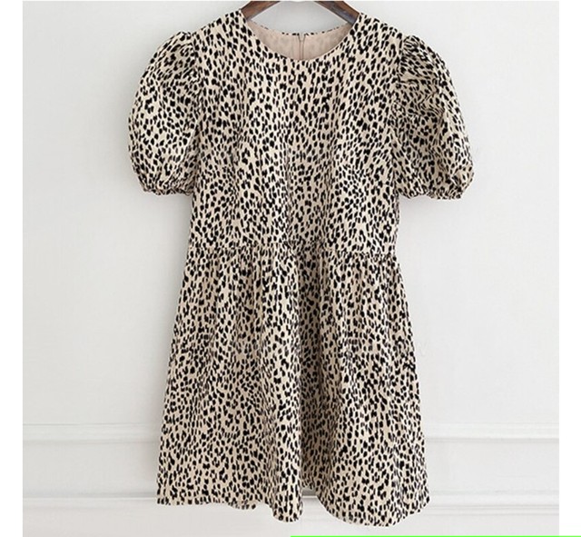レオパード柄 パフスリーブワンピース 韓国ファッション ガーリーファッション パフスリーブ アニマル柄 Fee Lulu