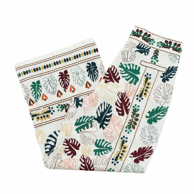 Botanical full embroidery wide pants