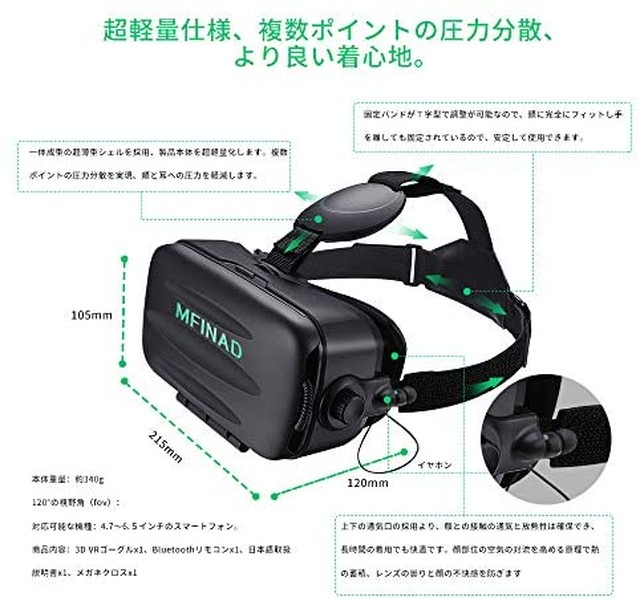 Jpcs 21最新 Vrゴーグル スマホ アンチブルーレンズ 高音質ヘッドホン付き 3d スマホ Vr ゲーム 映画 動画 調節可 4 7 6 5インチスマホ めがねメガネ 眼鏡対応iphone Android ワンクリック受話 スマホvr 近視 遠視適用 1 視野角 放熱性よい Bluetoothリモコン 日本語