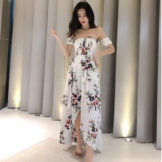 ワンピース レディース オフショルダー ロング丈 マキシ丈 ロングワンピース マキシワンピース バックコンシャス サマードレス ワンピースドレス ドレス フィッシュテール ボヘミアン エスニック Boho カジュアル フェミニン リゾート ビーチ Aライン ノースリーブ 韓国
