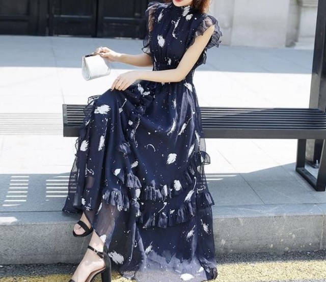 レディース ワンピース きれいめ ドレス 40代 上品 シフォン パーティー 大きいサイズ きれいめ お洒落 大人 Aライン 二次会 およばれ レッド ブルー カラードレス バイカラー Dress No Sato