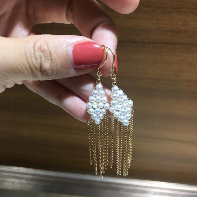 おしゃれなイヤリング 手作り ジュエリー 天然淡水パール Sタイプピアス S Type Earrings Go Go Fashion