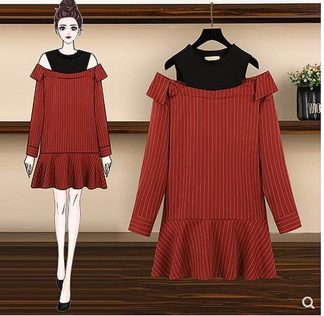 大きいサイズ レディース 肩出しワンピース 重ね着風 レイヤード 長袖 春 秋 冬 S 大きいサイズ 送料無料 レディース通販店 ｋｅｃｃｈi 静岡 Base売り場