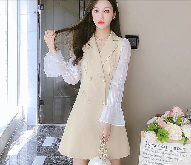 ワンピース 長袖 ミニ丈 襟付き Vネック ダブルボタン きちんと感 きれいめ デート お出かけ 秋 gdr