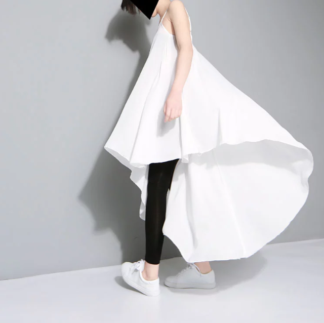 春夏 モード系 バイカラー 配色 アシンメトリー ロング丈 ワンピース ドレス モノトーン シンプル シック 無地 Lon191 Top Mode
