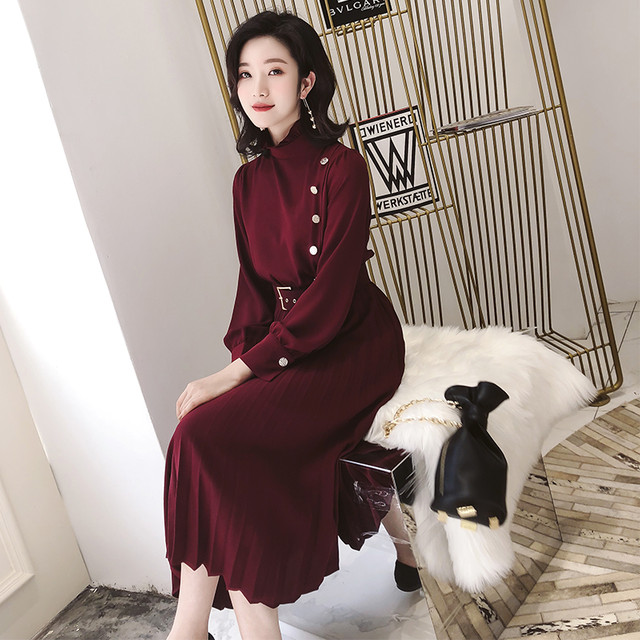 エレガント ハイネック ひざ丈ワンピース ワンピースドレス カジュアル ウエストベルト プリーツスカート きれいめ レディース パーティー お呼ばれ 結婚式 フォーマル 二次会 謝恩会 食事会 Ptnym2335 Shop Suba