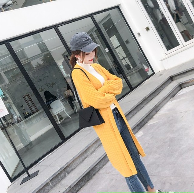 カーディガン ロング ニット コーディガン 無地 アウター 黄色 ピンク カーキ マスタード 長袖 秋 冬 くすみカラー 人気 コーデ Y0019 Happinessshop ハピネスショップ レディース ファッション アイテム トレンド