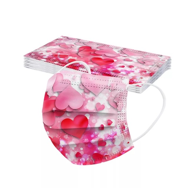 普通郵便配送 即納 不織布マスク5枚セット ハート ピンク マスク Loveysmileshop