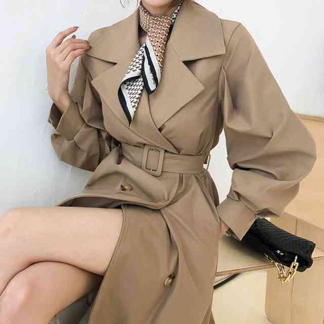 トレンチコート レディース アウター ロング丈 上着 コート トレンチ スプリングコート 大きいサイズ 体型カバー 春 秋冬 パフスリーブ ゆったり ゆるい ふんわり カジュアル シンプル 痩せて見える ベーシックフェミニン 通勤 お出かけ Tresor