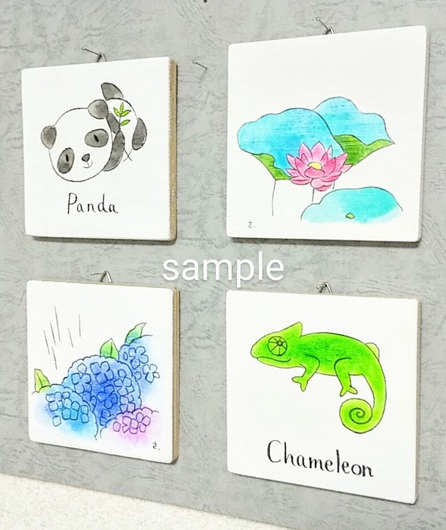 087s カメレオン Chameleon 英語 単語 教育 インテリア 子供 学校 保育園 幼稚園 癒やし 動物 自然 ほのぼの パネル 絵 原画 板絵 さっちん