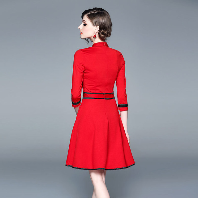 リボンタイワンピース 膝上丈ワンピース 7分袖 台形スカート ブラック シンプル パーティ お呼ばれ 二次会 結婚式 Ptnmo0106 Shop Suba